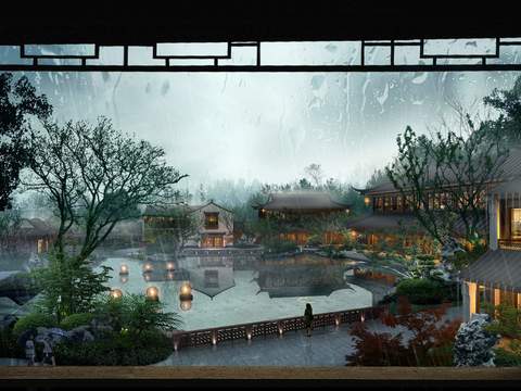 Neo-Chinese Style garden landscape psd