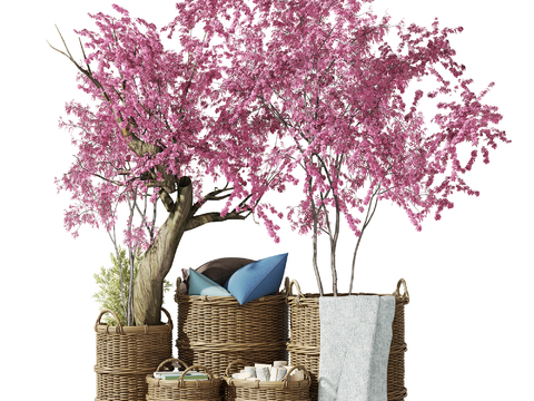 Neo-Chinese Style Braided Basket Cherry Blossom Tree Beautiful Chen