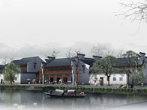 New Chinese Lakeside Residential Building Appearance psd