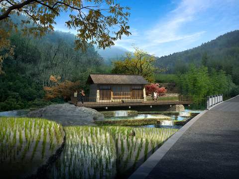 Neo-Chinese Style mountain pavilion road bridge psd