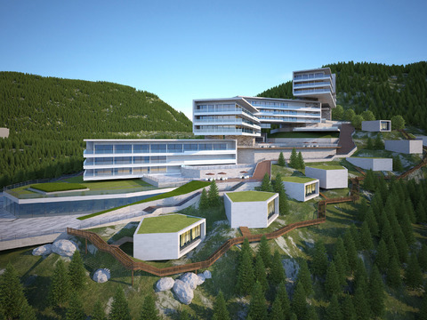 Appearance of modern mountain office building