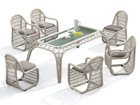 Nordic Simple Rattan Fabric Glass Outdoor Leisure Tables and Chairs Free