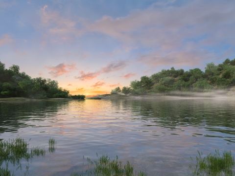 Modern Lake Mountain Forest Landscape