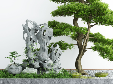 New Chinese-style rockery pine gardening sketch