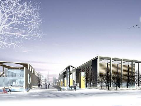 modern snow office building exterior psd