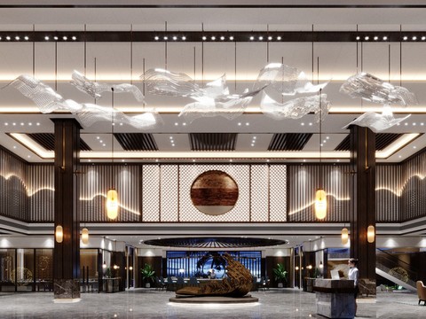 Neo-Chinese Style Affordable Luxury Style Hotel Lobby