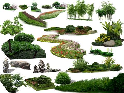 modern fake stone bushes Plants psd