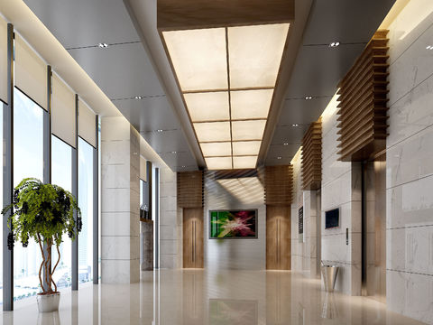 modern office building lobby elevator corridor free