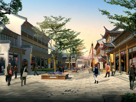 Chinese Commercial Street Pedestrian Street psd