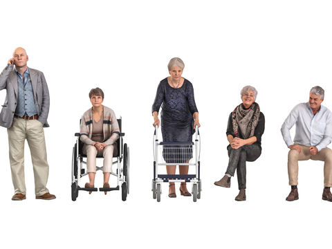 Modern Elderly Wheelchair Characters