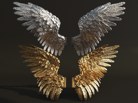 Modern Metal Wings Sculpture