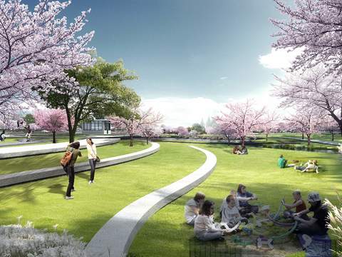 Modern Peach Tree Park Landscape psd