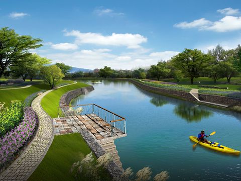 modern paddling wetland park garden psd