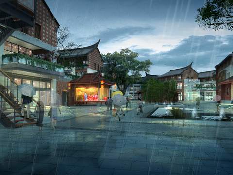 Chinese Commercial Street Pedestrian Street Landscape psd