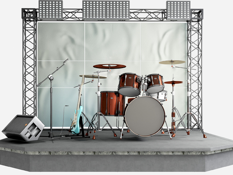 Modern Electric Guitar Drums Small Stage