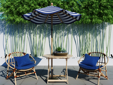 Modern Outdoor Leisure Rattan Chair Sunshade Potted Plant Combination