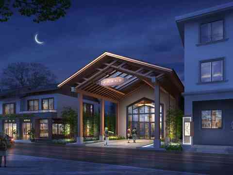 modern exhibition hall exterior night scene psd