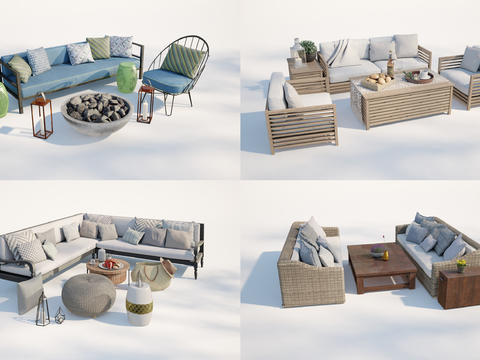 Modern Mix and Match Outdoor Sofa Coffee Table Combination