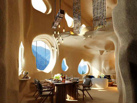 Natural Wind Cave Theme Living Room Dining Room