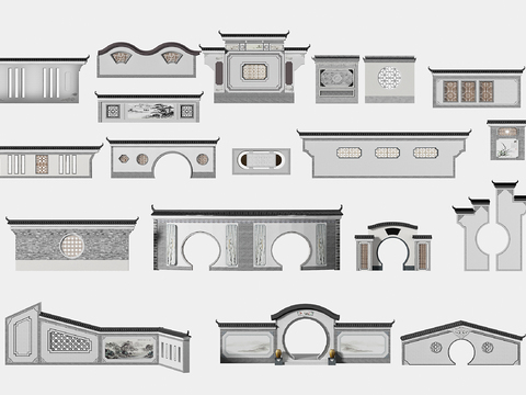 Neo-Chinese Style courtyard wall moon door building components