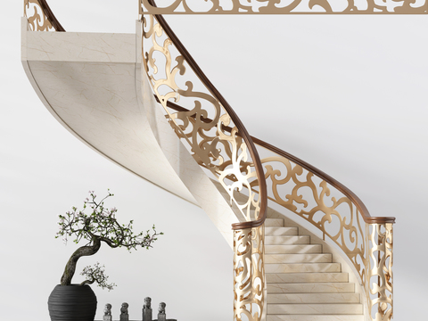 Modern metal solid wood spiral staircase