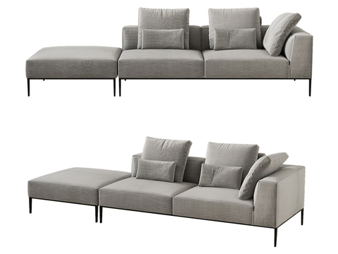 Modern Minimalist Fabric Multi-Person Sofa Three-Person Sofa Free