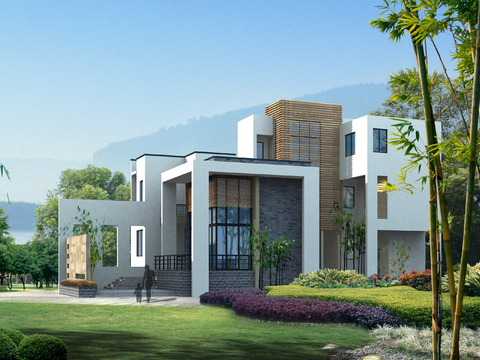 Modern detached villa exterior psd