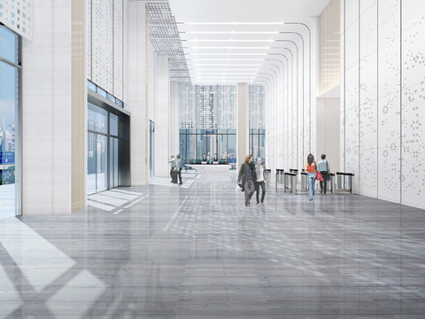 Elevator room in lobby of modern office building