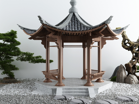 New Chinese Ancient Pavilion Gardening Sits