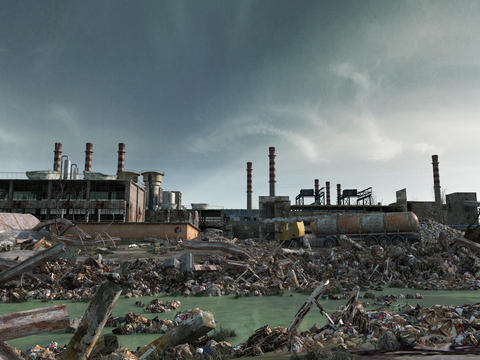 Industrial ruins abandoned factory garbage station