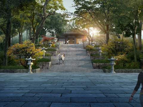 chinese style stone temple landscape psd