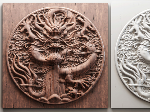 Chinese-style dragon wood carving