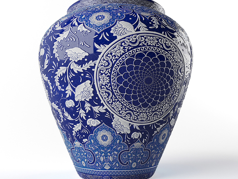 Chinese-style blue and white porcelain pottery jar