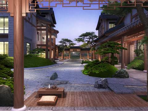 Neo-Chinese Style garden landscape psd