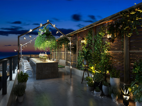 Modern Terrace Garden Night View