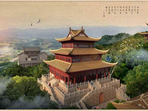 Chinese temple ancient building psd