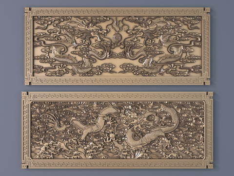 Chinese-style double dragon play beads relief