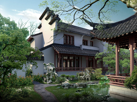 Neo-Chinese Style park landscape psd