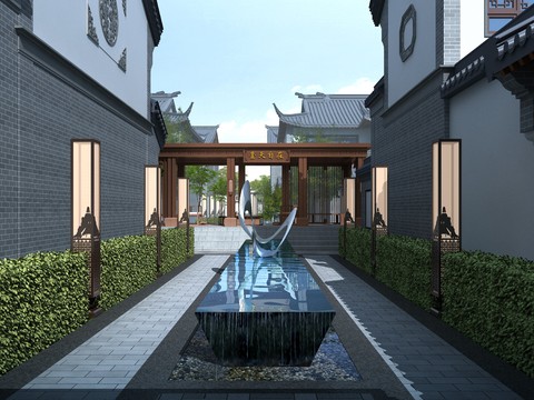 Chinese villa courtyard view free