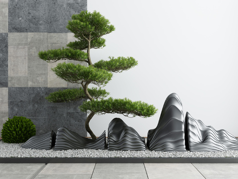 Modern rockery pine gardening sketch