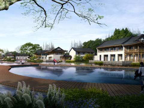 Neo-Chinese Style river garden garden psd