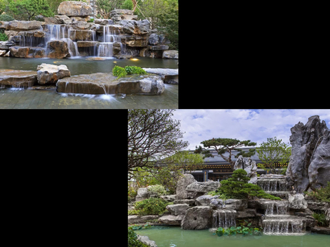 chinese fake stone flowing water psd