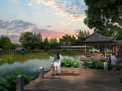 Neo-Chinese Style wetland landscape psd