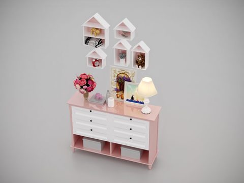 Jane European Pink Solid Wood Children's Decorative Cabinet Free