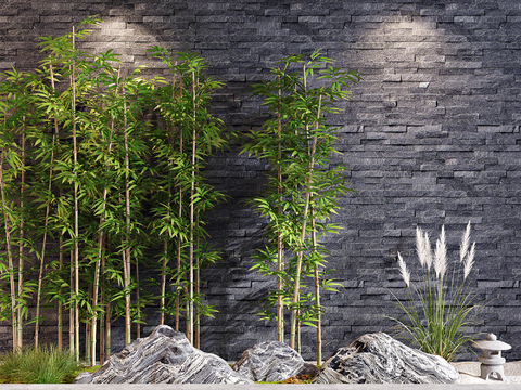 New Chinese bamboo rockery sketch