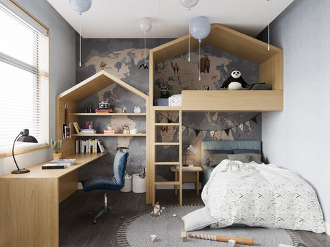 Nordic simple creative double kids Bedroom free