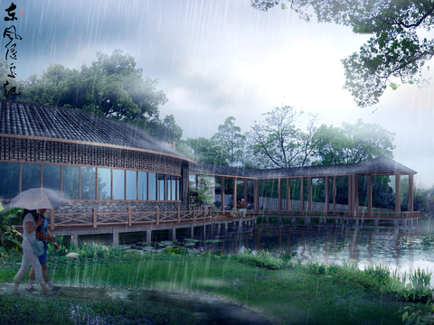 Chinese style pavilion bridge appearance psd