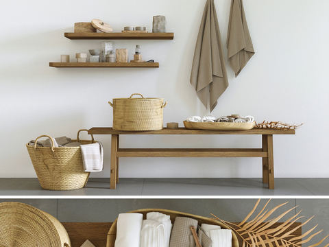 Natural Bench Storage Basket Bath Articles