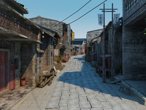 Natural Wind Realistic Ancient Town Residential Street