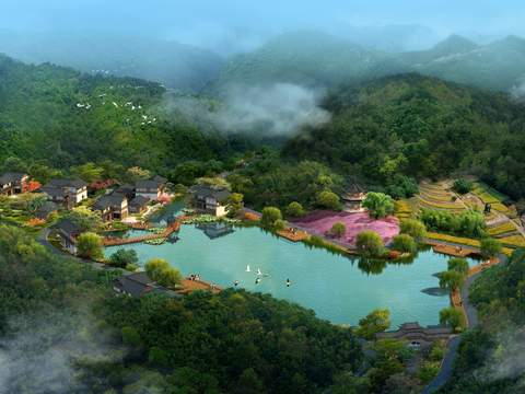 Neo-Chinese Style wetland landscape psd